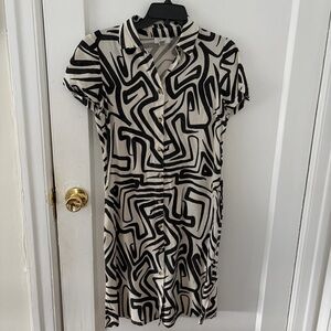 Japna Black & White Patterned Shirt Dress Linen Blend M